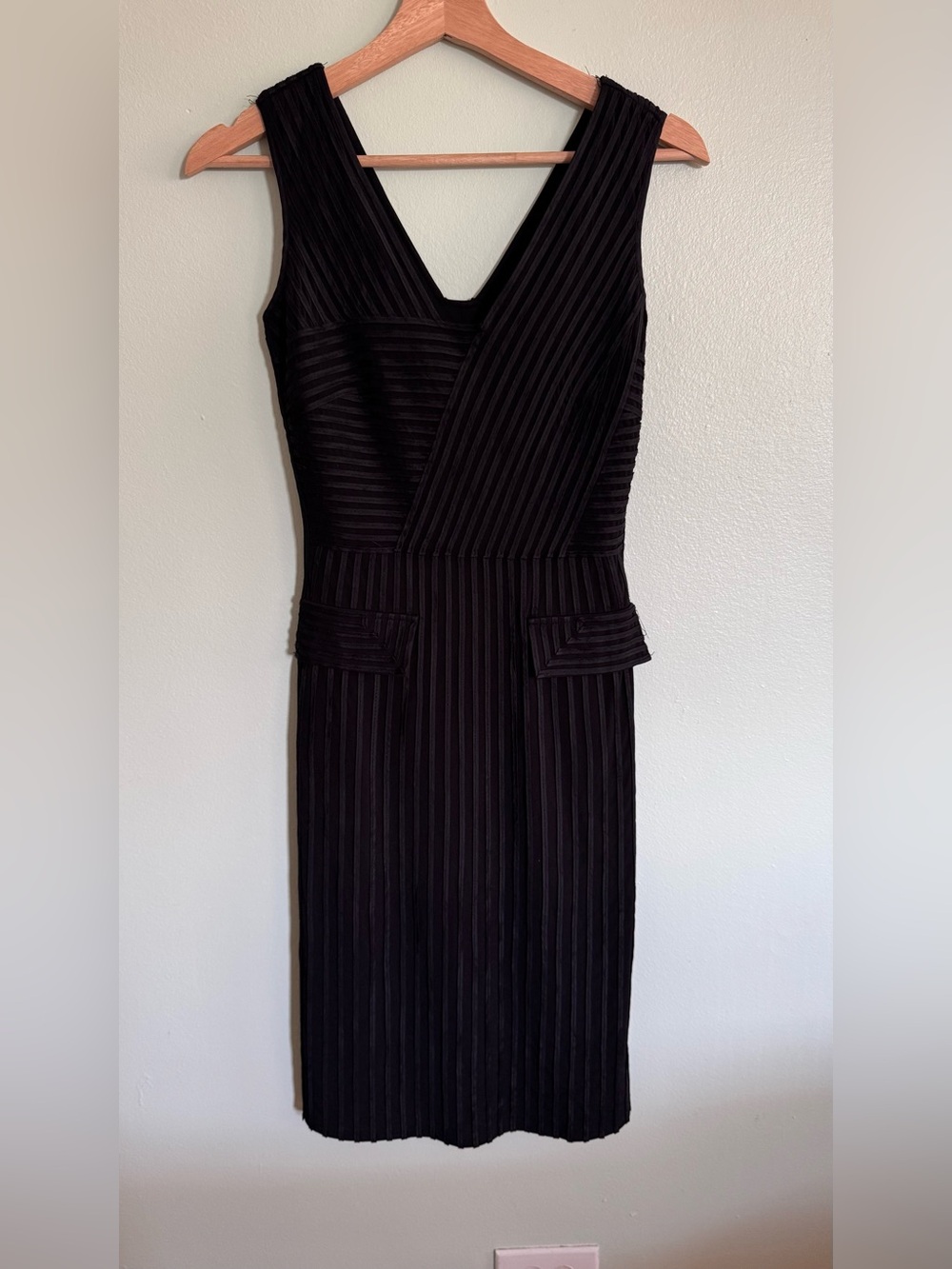 Adolfo Dominguez Black Ribbed V-Neck Midi Dress